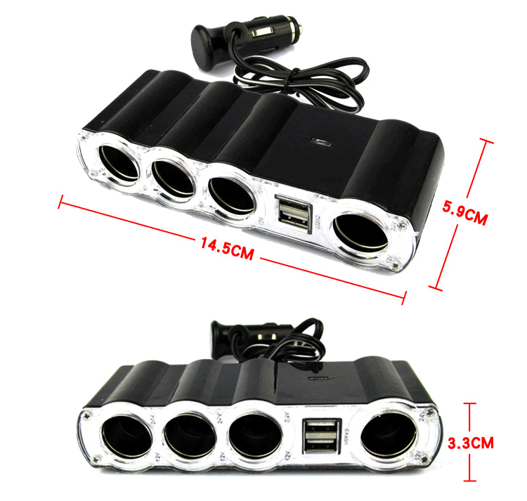 Car One Drag Four Cigarette Lighter With Dual USB Power Distributor