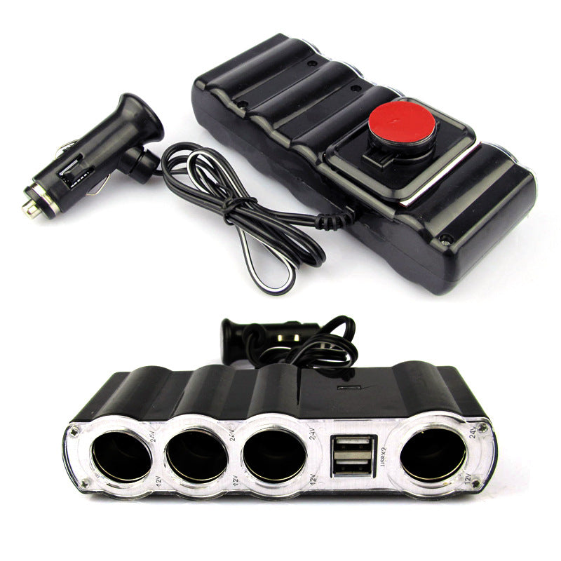 Car One Drag Four Cigarette Lighter With Dual USB Power Distributor